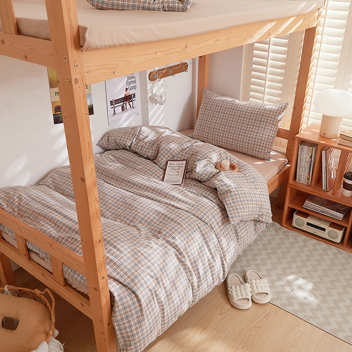 91家纺网 家纺一手货源 找家纺 DoDo 兜兜 2025新款全棉纯棉水洗棉学生三件套【可定做尺寸】    麦田-咖