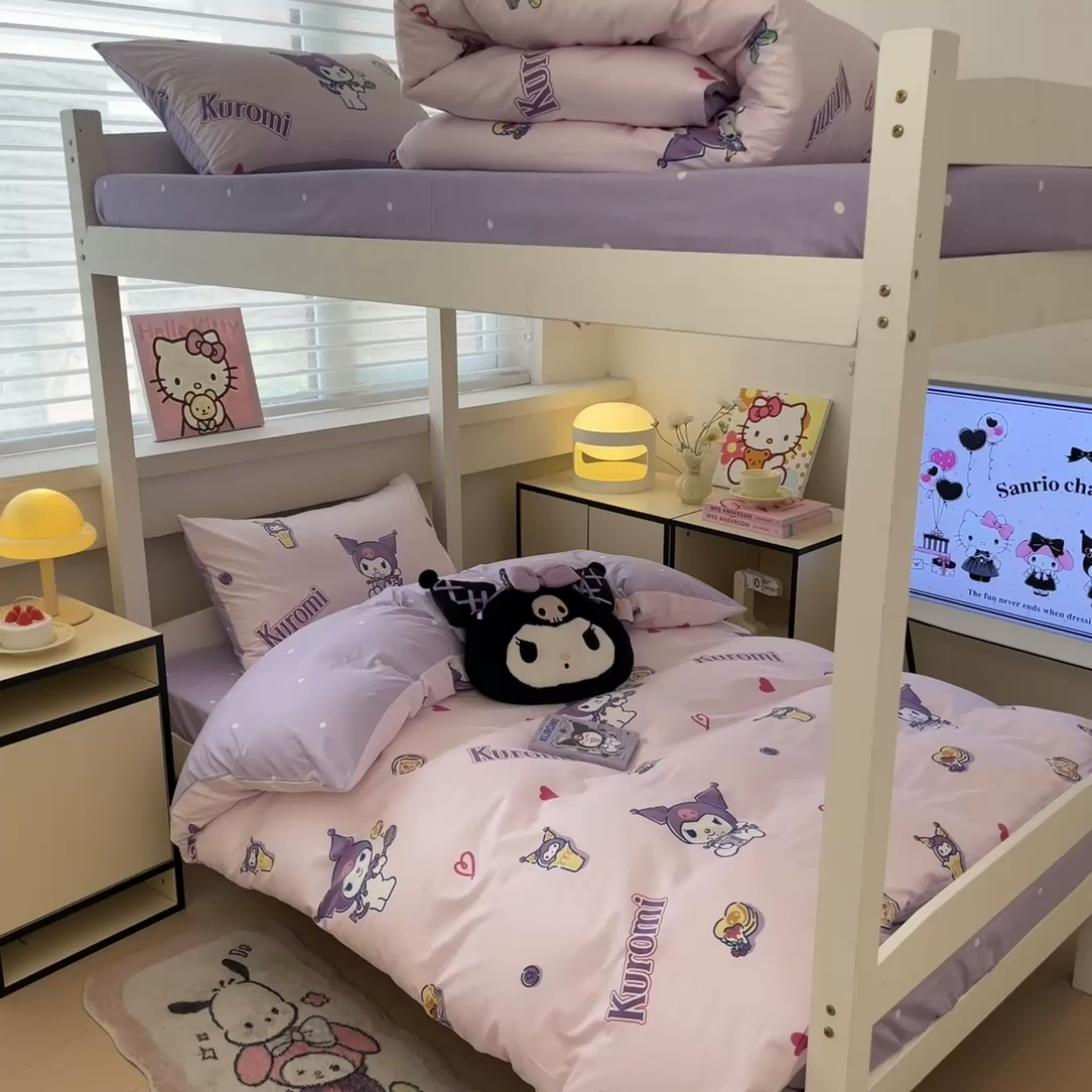 91家纺网 家纺一手货源 找家纺 暮思家居 2025新款三丽鸥授权全棉少女印花系列学生宿舍三件套四件套 甜甜库洛米