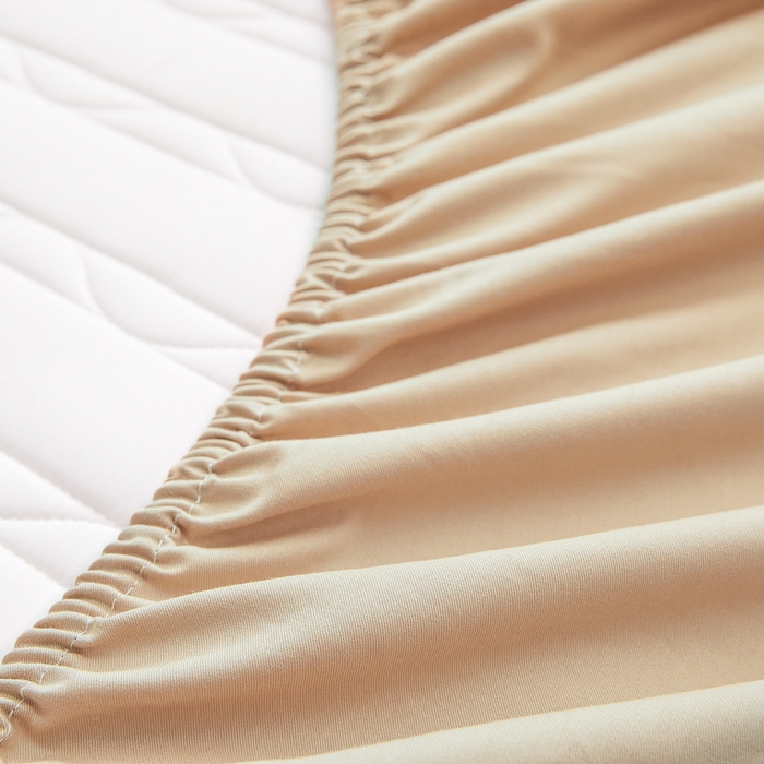 91家纺网 家纺一手货源 找家纺 雪云美2025新款全棉夹棉床笠斜纹A类纯棉床罩可定制尺寸 条纹- 驼色