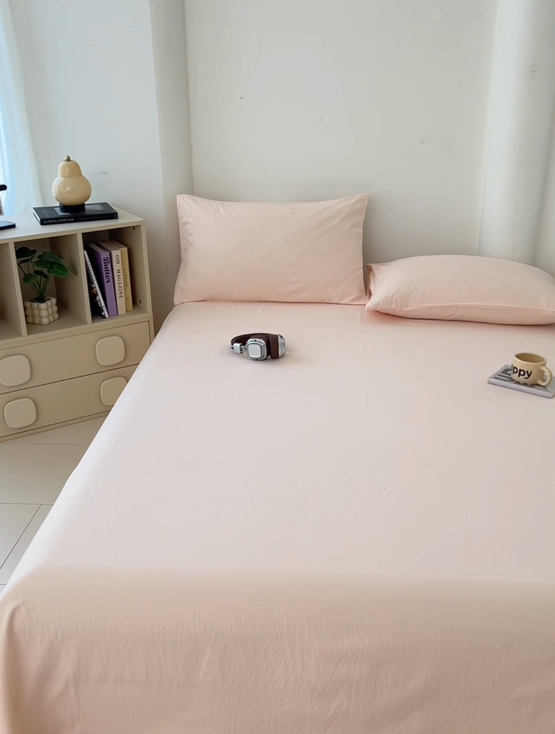 91家纺网 家纺一手货源 找家纺 卡迪熊家纺2025新款木m双层纱床单 肉桂粉