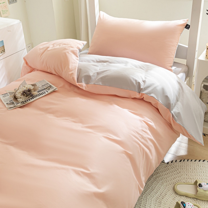 91家纺网 家纺一手货源 找家纺 涵宸家纺 2025新款全棉拼色纯色宿舍套件-米兰 米兰（烟粉-梧桐灰）