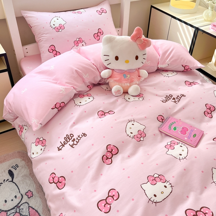 91家纺网 家纺一手货源 找家纺 暮思家居 2025新款三丽鸥授权全棉少女印花系列学生宿舍三件套四件套 可爱凯蒂