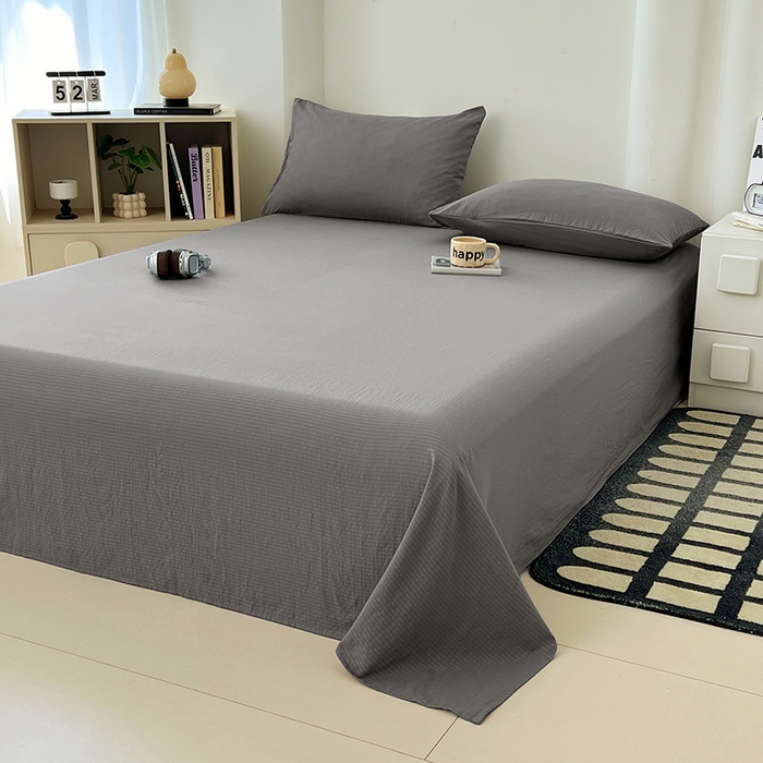 91家纺网 家纺一手货源 找家纺 卡迪熊家纺2025新款木m双层纱床单 优雅灰