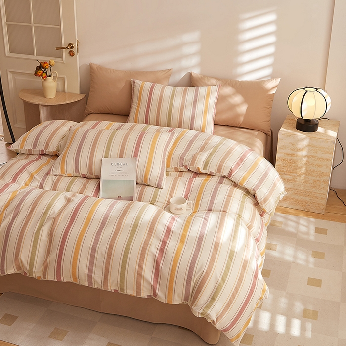 91家纺网 家纺一手货源 找家纺 DoDo 兜兜 2025新款全棉纯棉水洗棉四件套【可定做尺寸】 里威-深咖