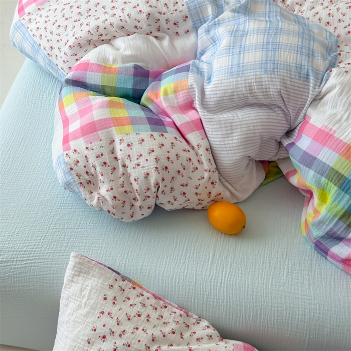 91家纺网 家纺一手货源 找家纺 山舍家居 2025新款母婴级全棉双层皱皱纱四件套 柏林花事