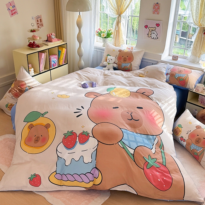 91家纺网 家纺一手货源 找家纺 馨语家居 2025新款全棉双层纱四件套 幸运巴拉