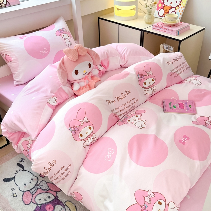 91家纺网 家纺一手货源 找家纺 暮思家居 2025新款三丽鸥授权全棉少女印花系列学生宿舍三件套四件套 圈圈美乐蒂