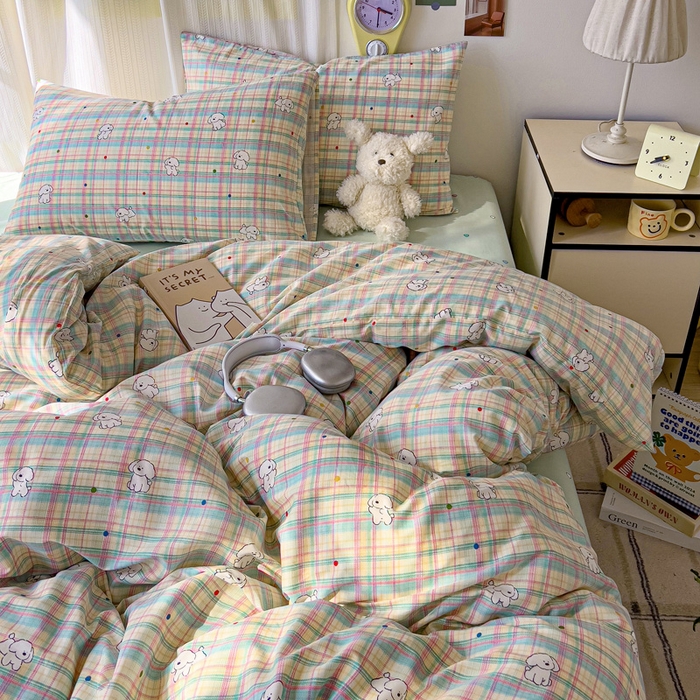 91家纺网 家纺一手货源 找家纺 耀悦家纺 2025新款13070全棉印花四件套 摩登线描小狗