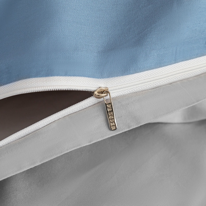 91家纺网 家纺一手货源 找家纺 涵宸家纺 2025新款全棉拼色纯色宿舍套件-米兰 米兰（湖兰+梧桐灰）