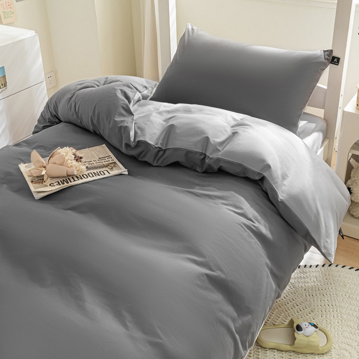 91家纺网 家纺一手货源 找家纺 涵宸家纺 2025新款全棉拼色纯色宿舍套件-米兰 米兰（石灰+梧桐灰）