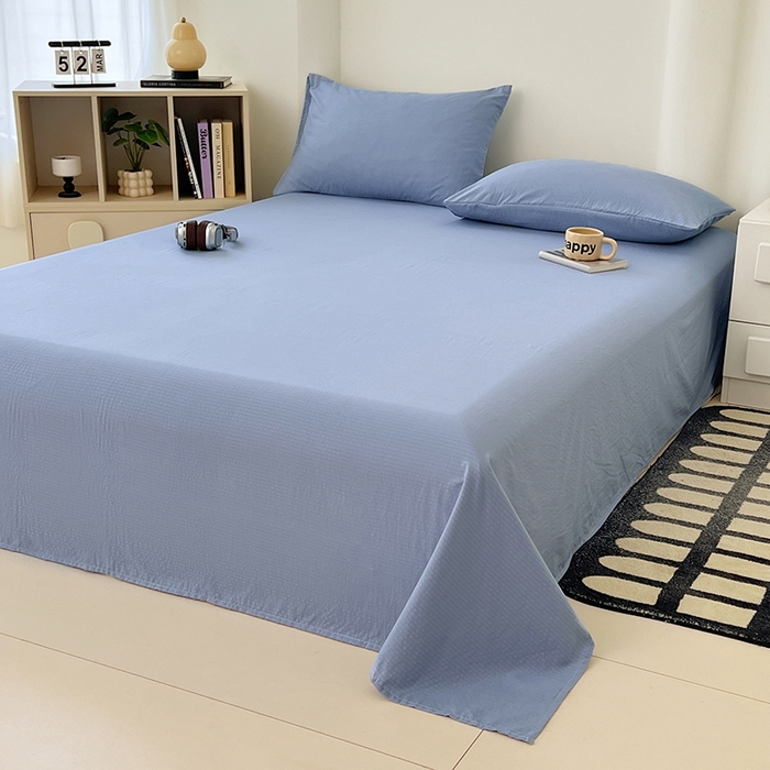 91家纺网 家纺一手货源 找家纺 卡迪熊家纺2025新款木m双层纱床单 海洋蓝