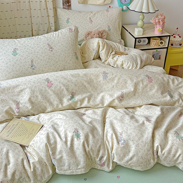 91家纺网 家纺一手货源 找家纺 耀悦家纺 2025新款13070全棉印花四件套 稻香小兔