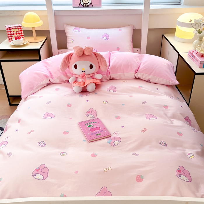 91家纺网 家纺一手货源 找家纺 暮思家居 2025新款三丽鸥授权全棉少女印花系列学生宿舍三件套四件套 可可美乐蒂