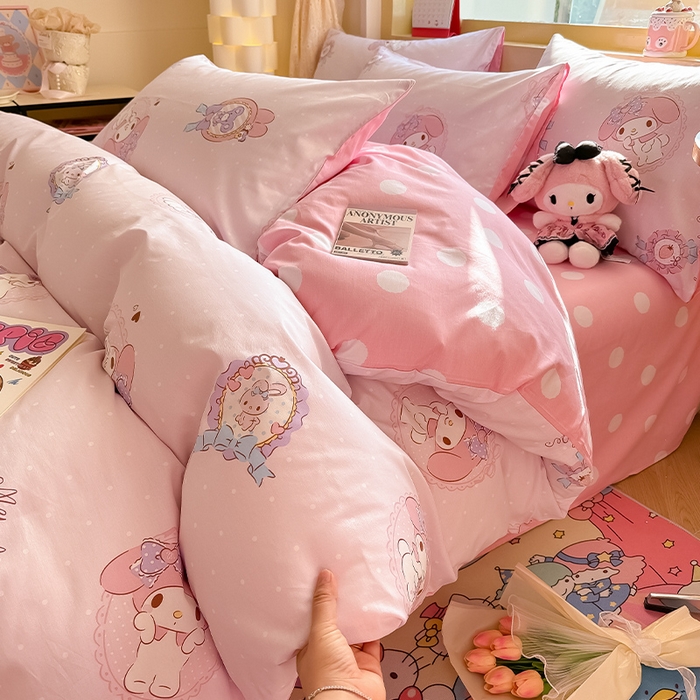 91家纺网 家纺一手货源 找家纺 蓝邻家纺 2025年新款三丽鸥正版授权全棉印花四件套系列-大床图 小兔美乐蒂