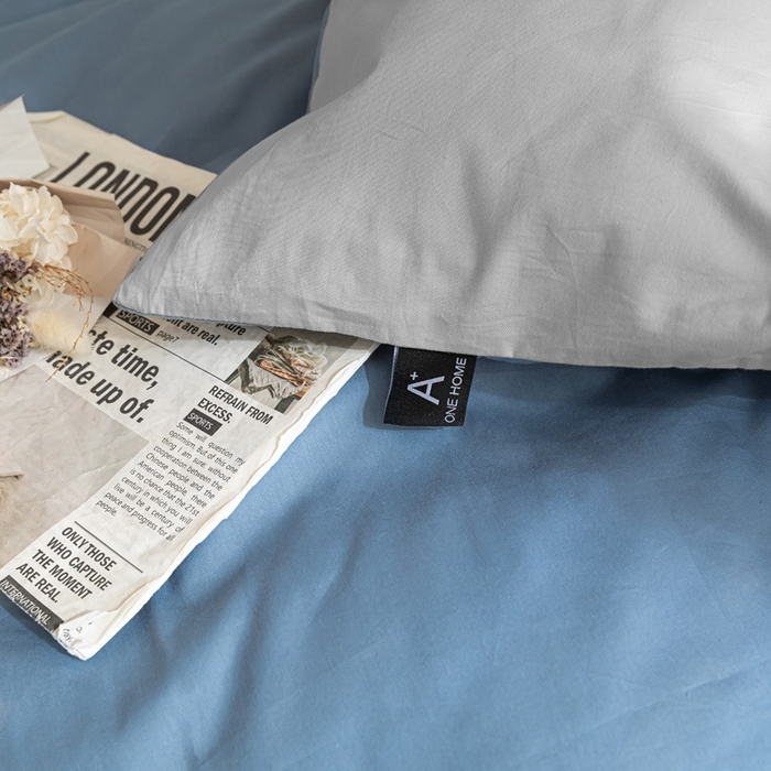 91家纺网 家纺一手货源 找家纺 涵宸家纺 2025新款全棉拼色纯色宿舍套件-米兰 米兰（湖兰+梧桐灰）