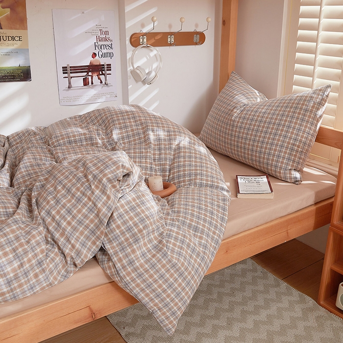 91家纺网 家纺一手货源 找家纺 DoDo 兜兜 2025新款全棉纯棉水洗棉学生三件套【可定做尺寸】    麦田-咖