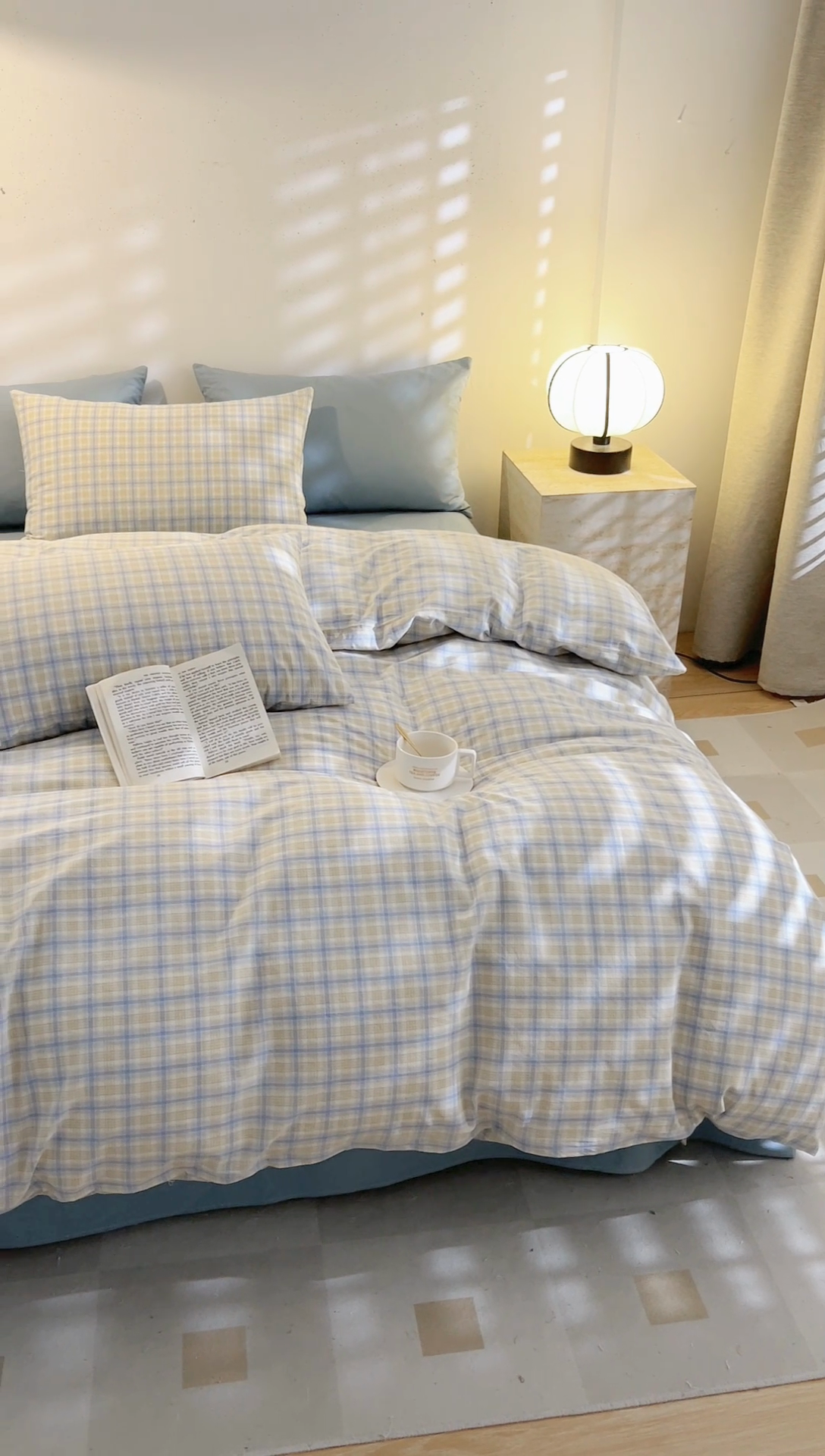 91家纺网 家纺一手货源 找家纺 DoDo 兜兜 2025新款全棉纯棉水洗棉四件套【可定做尺寸】 麦田-灰蓝