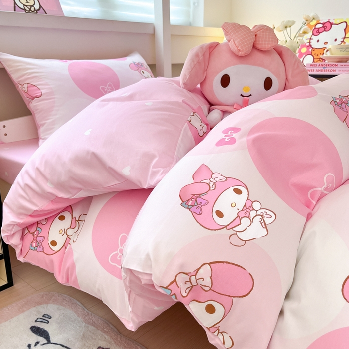 91家纺网 家纺一手货源 找家纺 暮思家居 2025新款三丽鸥授权全棉少女印花系列学生宿舍三件套四件套 圈圈美乐蒂