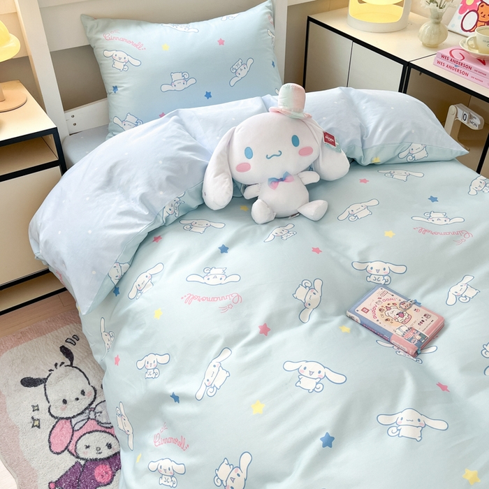 91家纺网 家纺一手货源 找家纺 暮思家居 2025新款三丽鸥授权全棉少女印花系列学生宿舍三件套四件套 星星玉桂狗