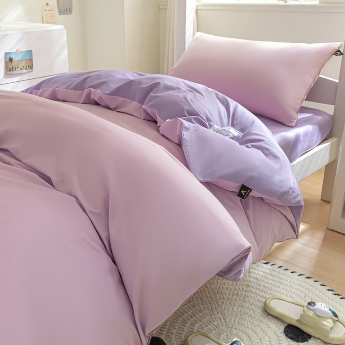 91家纺网 家纺一手货源 找家纺 涵宸家纺 2025新款全棉拼色纯色宿舍套件-米兰 米兰（优雅紫+青紫）