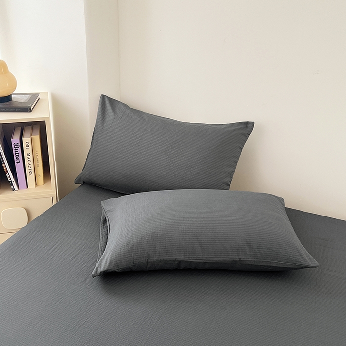 91家纺网 家纺一手货源 找家纺 卡迪熊家纺2025新款木m双层纱床单 高级灰