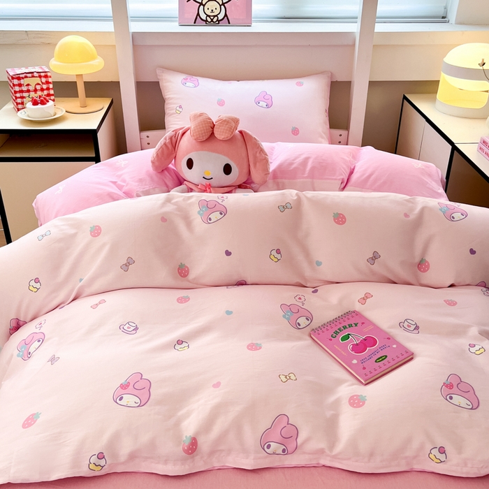 91家纺网 家纺一手货源 找家纺 暮思家居 2025新款三丽鸥授权全棉少女印花系列学生宿舍三件套四件套 可可美乐蒂