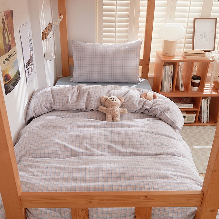 91家纺网 家纺一手货源 找家纺 DoDo 兜兜 2025新款全棉纯棉水洗棉学生三件套【可定做尺寸】    米雅-桔蓝