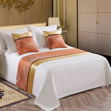 91家纺网 家纺一手货源 找家纺 澜昕 酒店民宿床尾巾床旗轻奢抱枕套床盖  W纹橙色