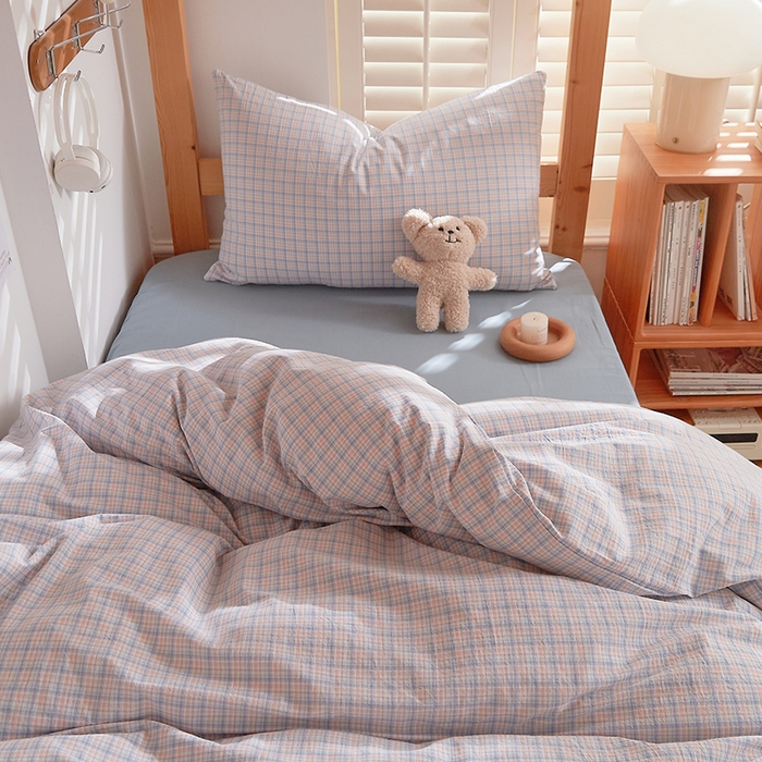 91家纺网 家纺一手货源 找家纺 DoDo 兜兜 2025新款全棉纯棉水洗棉学生三件套【可定做尺寸】    米雅-桔蓝