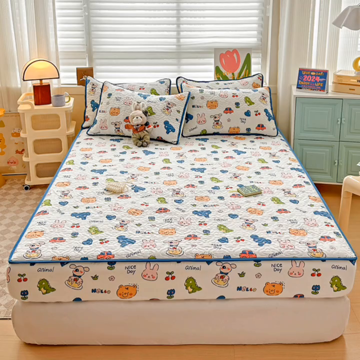 91家纺网 家纺一手货源 找家纺 悦织湾家纺 2025新款小清新印花四季通用床笠非全棉学生宿舍床笠二三件套 狂欢派对