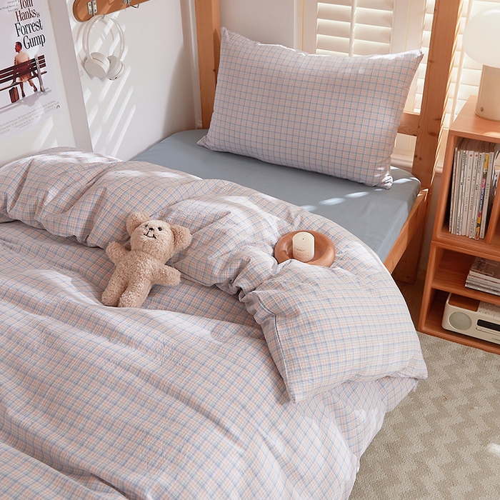 91家纺网 家纺一手货源 找家纺 DoDo 兜兜 2025新款全棉纯棉水洗棉学生三件套【可定做尺寸】    米雅-桔蓝