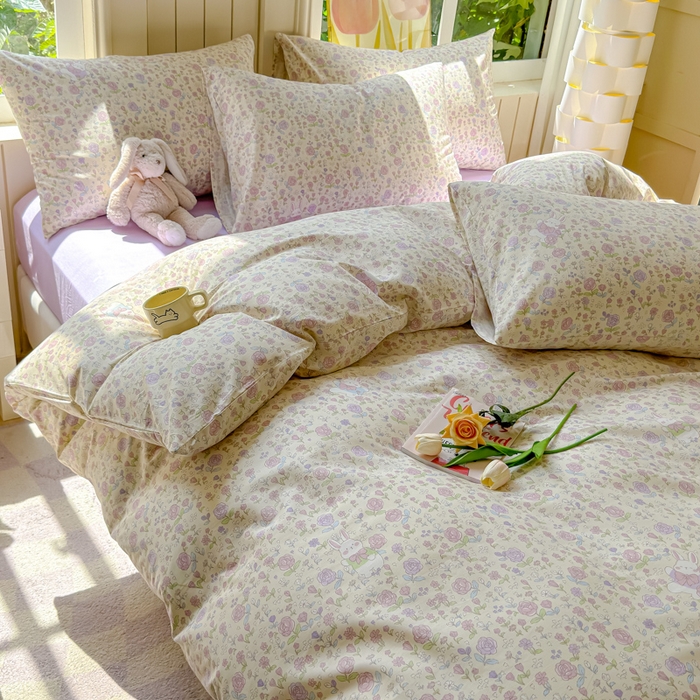 91家纺网 家纺一手货源 找家纺 耀悦家纺 2025新款13070全棉印花四件套 花园兔兔