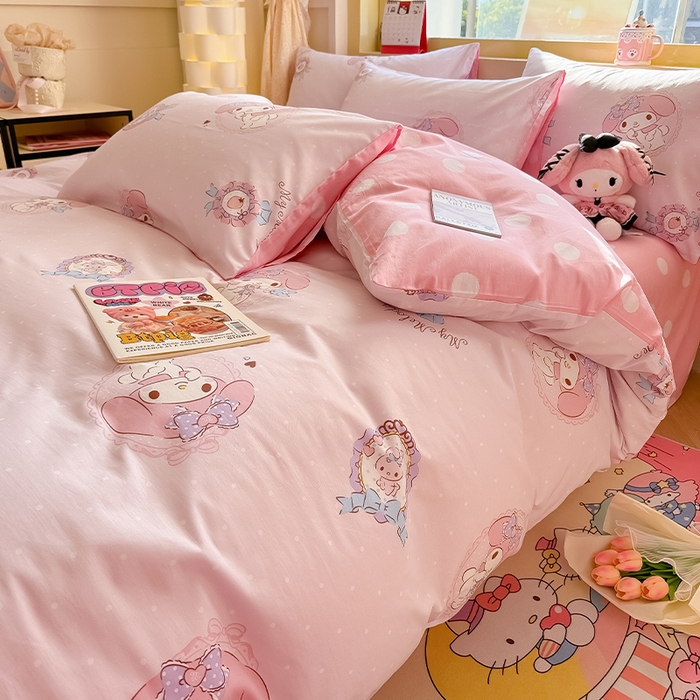 91家纺网 家纺一手货源 找家纺 蓝邻家纺 2025年新款三丽鸥正版授权全棉印花四件套系列-大床图 小兔美乐蒂