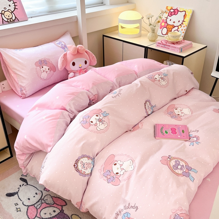 91家纺网 家纺一手货源 找家纺 暮思家居 2025新款三丽鸥授权全棉少女印花系列学生宿舍三件套四件套 小兔美乐蒂