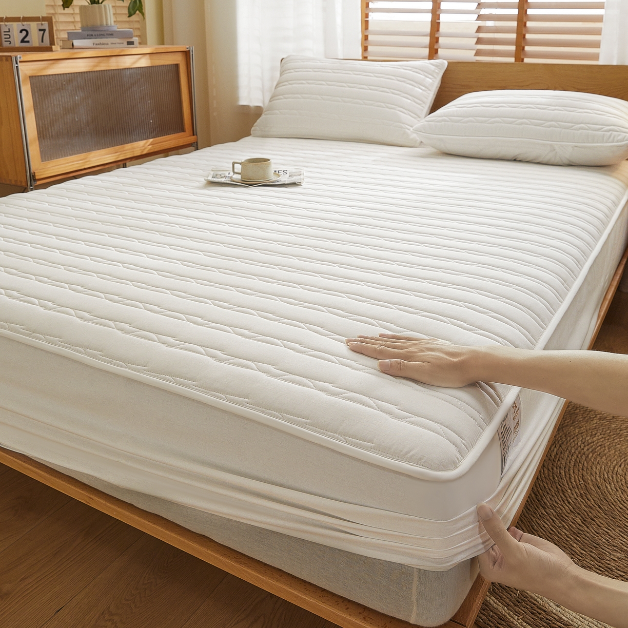 91家纺网 家纺一手货源 找家纺 （总）雪云美2025新款全棉夹棉床笠斜纹A类纯棉床罩可定制尺寸