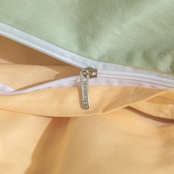 91家纺网 家纺一手货源 找家纺 涵宸家纺 2025新款全棉拼色纯色宿舍套件-米兰 米兰（月光绿+浅黄）