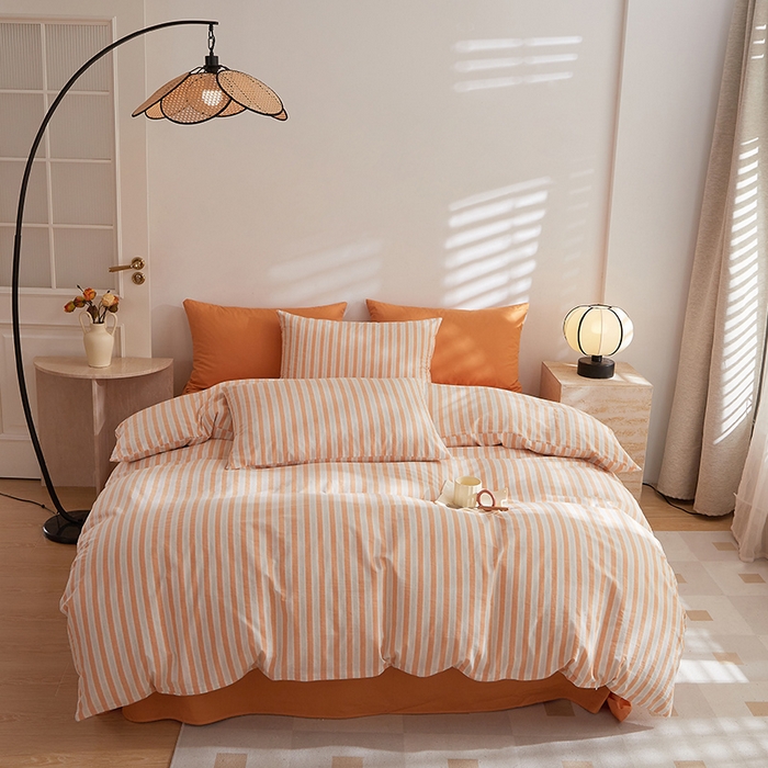 91家纺网 家纺一手货源 找家纺 DoDo 兜兜 2025新款全棉纯棉水洗棉四件套【可定做尺寸】 北辰-桔