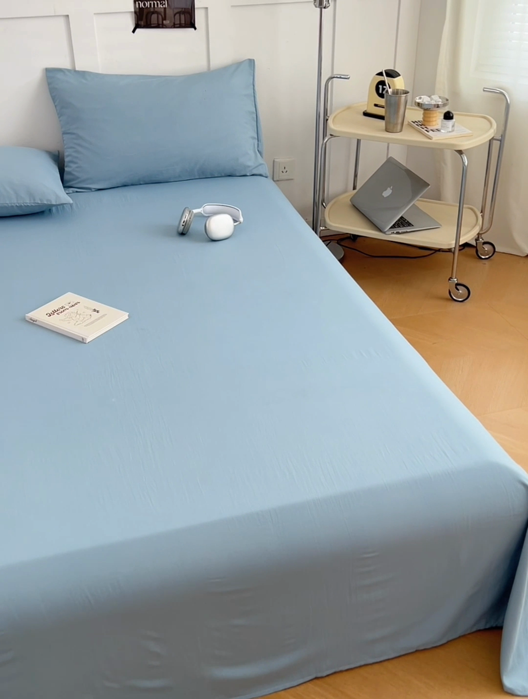 91家纺网 家纺一手货源 找家纺 卡迪熊家纺2025新款水洗m床单 奶油蓝