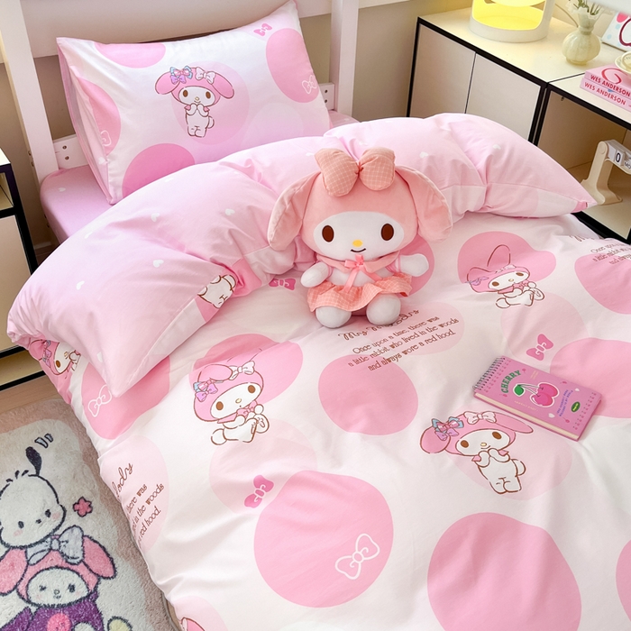 91家纺网 家纺一手货源 找家纺 暮思家居 2025新款三丽鸥授权全棉少女印花系列学生宿舍三件套四件套 圈圈美乐蒂