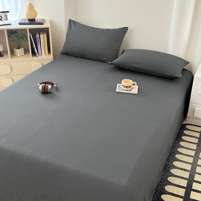 91家纺网 家纺一手货源 找家纺 卡迪熊家纺2025新款木m双层纱床单 高级灰