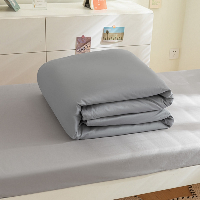 91家纺网 家纺一手货源 找家纺 涵宸家纺 2025新款全棉拼色纯色宿舍套件-米兰 米兰（银灰+梧桐灰）