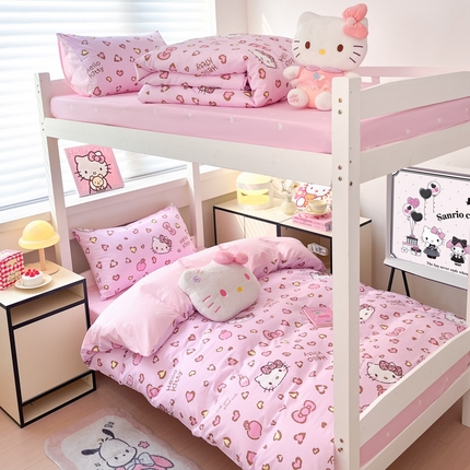 暮思家居 2025新款三丽鸥授权全棉少女印花系列学生宿舍三件套四件套 凯蒂乐园
