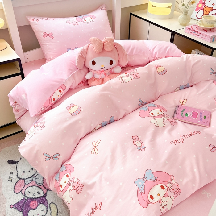 91家纺网 家纺一手货源 找家纺 暮思家居 2025新款三丽鸥授权全棉少女印花系列学生宿舍三件套四件套 蝴蝶结美乐蒂