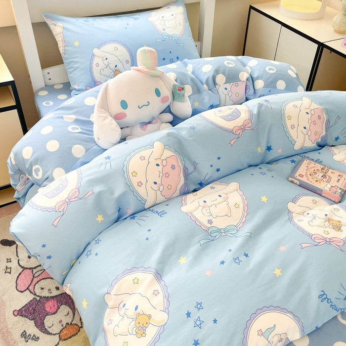 91家纺网 家纺一手货源 找家纺 暮思家居 2025新款三丽鸥授权全棉少女印花系列学生宿舍三件套四件套 蓝色玉桂狗