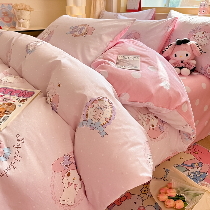 91家纺网 家纺一手货源 找家纺 蓝邻家纺 2025年新款三丽鸥正版授权全棉印花四件套系列-大床图 小兔美乐蒂