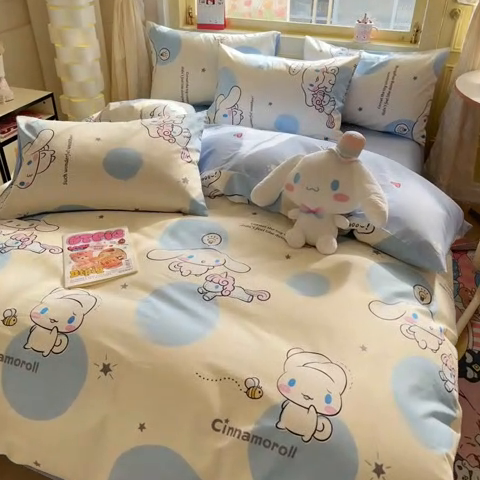 91家纺网 家纺一手货源 找家纺 蓝邻家纺 2025年新款三丽鸥正版授权全棉印花四件套系列-大床图 玉桂狗