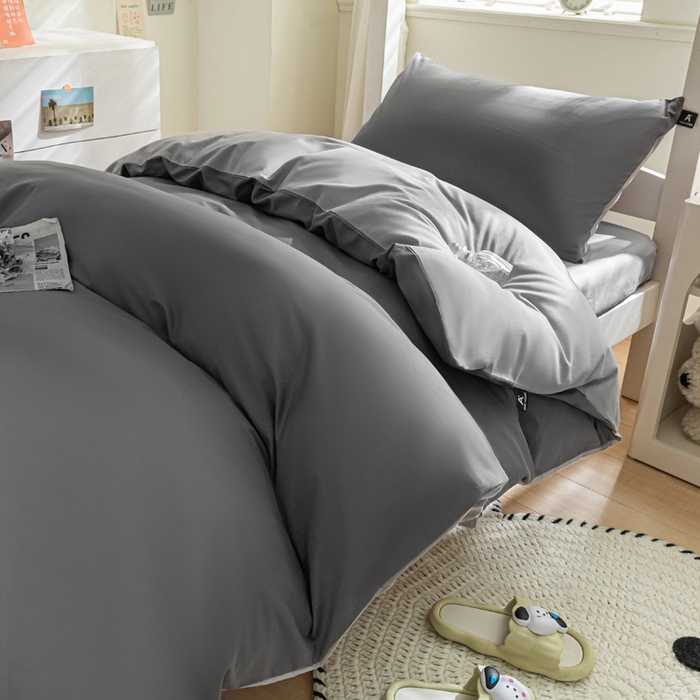 91家纺网 家纺一手货源 找家纺 涵宸家纺 2025新款全棉拼色纯色宿舍套件-米兰 米兰（石灰+梧桐灰）