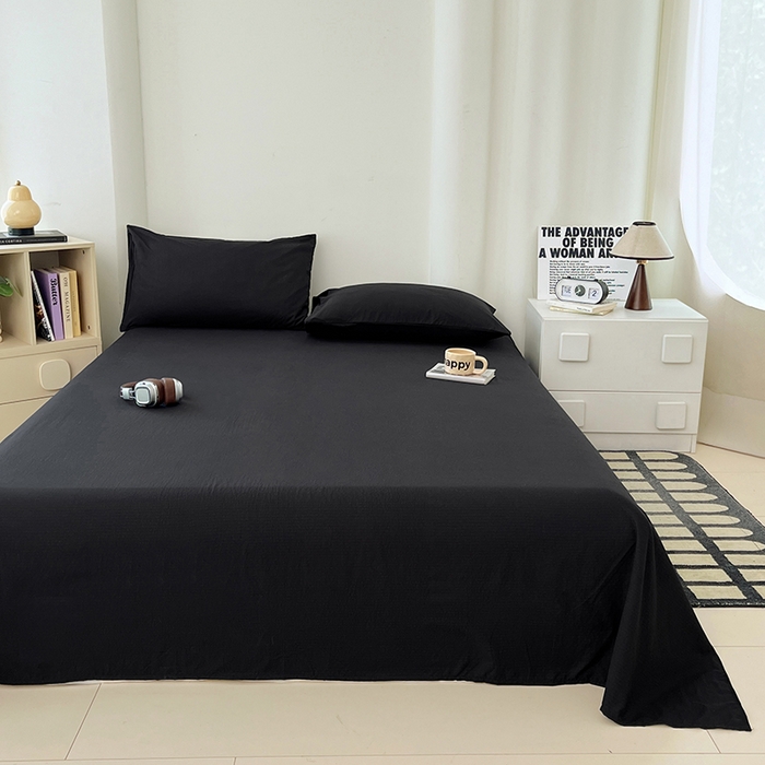 91家纺网 家纺一手货源 找家纺 卡迪熊家纺2025新款木m双层纱床单 星耀黑