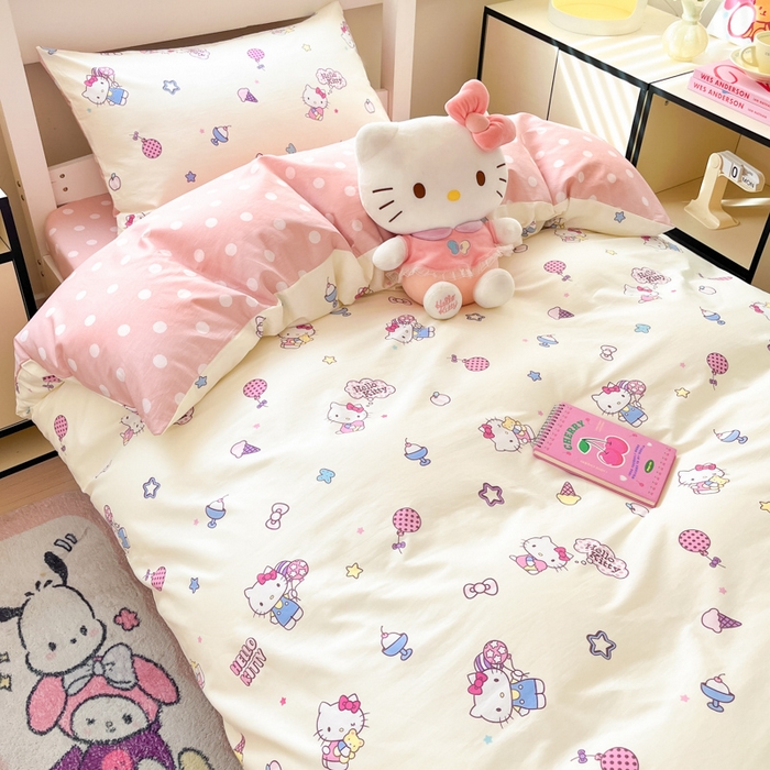 91家纺网 家纺一手货源 找家纺 暮思家居 2025新款三丽鸥授权全棉少女印花系列学生宿舍三件套四件套 甜筒凯蒂