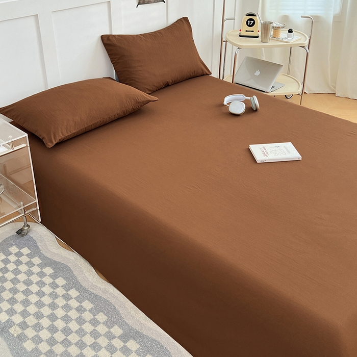 91家纺网 家纺一手货源 找家纺 卡迪熊家纺2025新款水洗m床单 咖啡